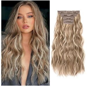 Extension,4PCS Clip in Natural Dark Blonde with Light Blonde Highlights)wig